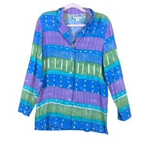 Vintage On The Verge Womens Blouse Multicolor Button Down Abstract Striped M